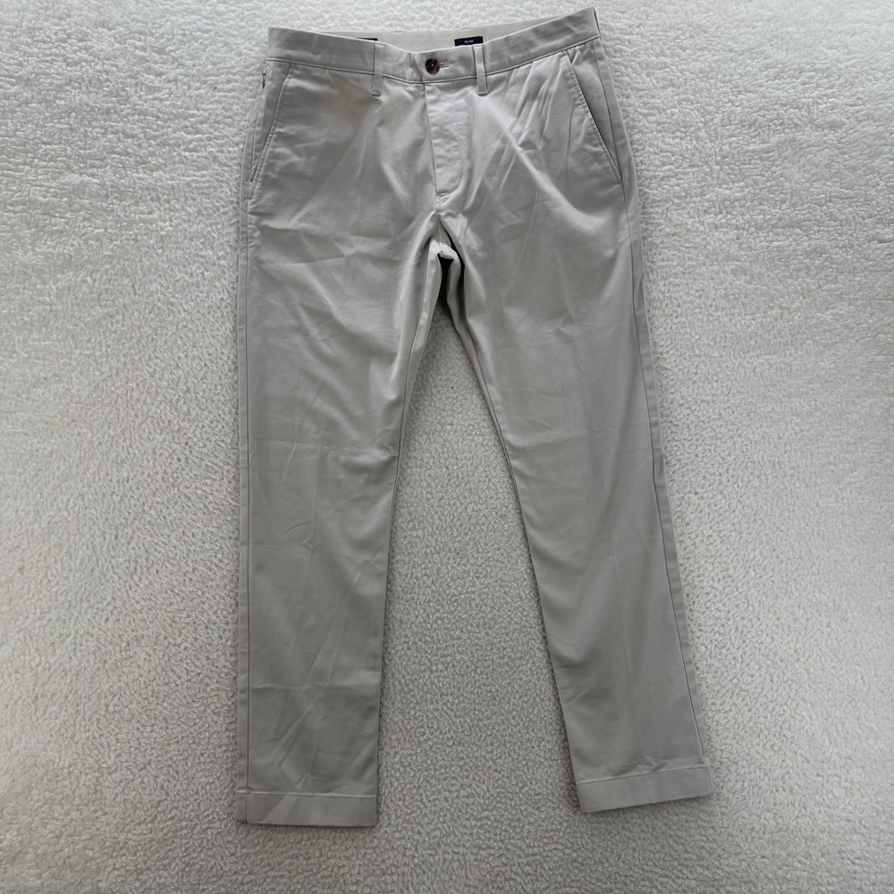 J Crew Chino Pants Mens 32x30 Beige Slim Stretch Preppy Luxury Office